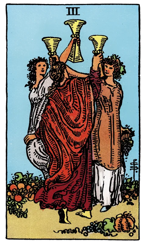 Three of Cups, Minor Arcana card from the Rider-Waite-Smith tarot