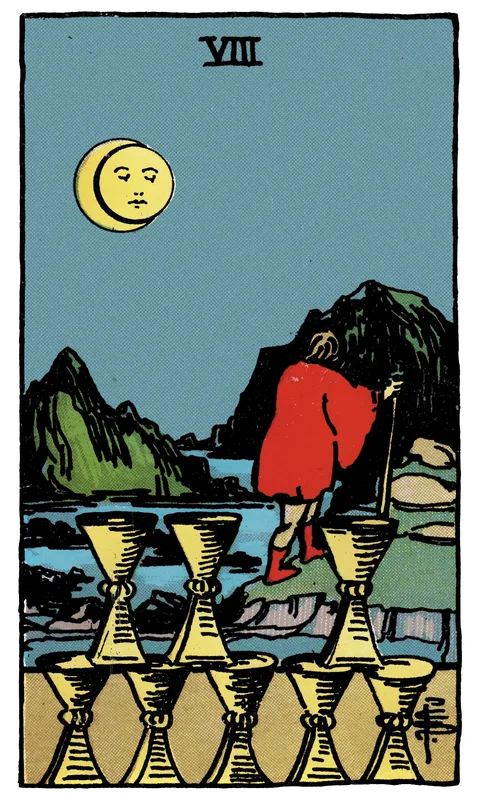 Eight of Cups, Minor Arcana card from the Rider-Waite-Smith tarot