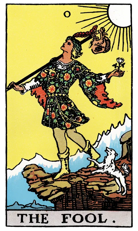 The Fool (0), Major Arcana card from the Rider-Waite-Smith tarot