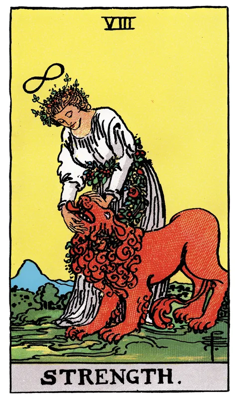 Strength (VIII), Major Arcana card from the Rider-Waite-Smith tarot