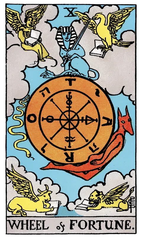 Wheel of Fortune (X), Major Arcana card from the Rider-Waite-Smith tarot