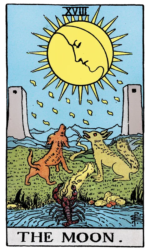 The Moon (XVIII), Major Arcana card from the Rider-Waite-Smith tarot