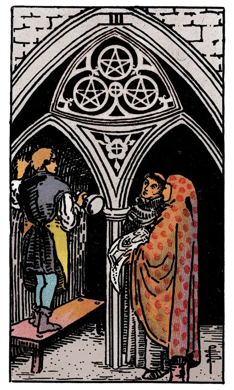 Three of Pentacles, Minor Arcana card from the Rider-Waite-Smith tarot