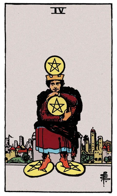 Four of Pentacles, Minor Arcana card from the Rider-Waite-Smith tarot