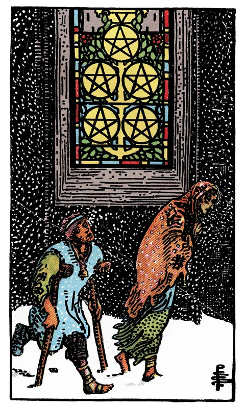 Five of Pentacles, Minor Arcana card from the Rider-Waite-Smith tarot
