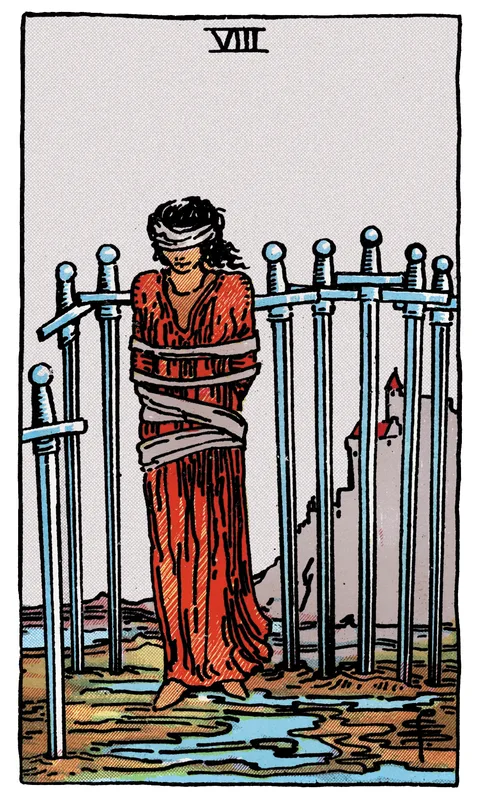 Eight of Swords, Minor Arcana card from the Rider-Waite-Smith tarot