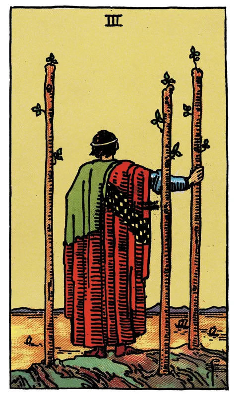 Three of Wands, Minor Arcana card from the Rider-Waite-Smith tarot