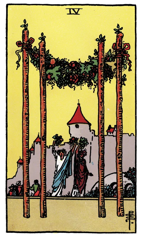Four of Wands, Minor Arcana card from the Rider-Waite-Smith tarot