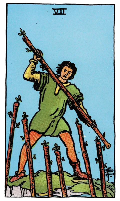 Seven of Wands, Minor Arcana card from the Rider-Waite-Smith tarot