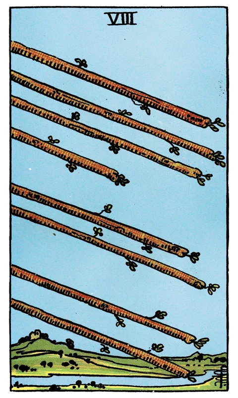 Eight of Wands, Minor Arcana card from the Rider-Waite-Smith tarot