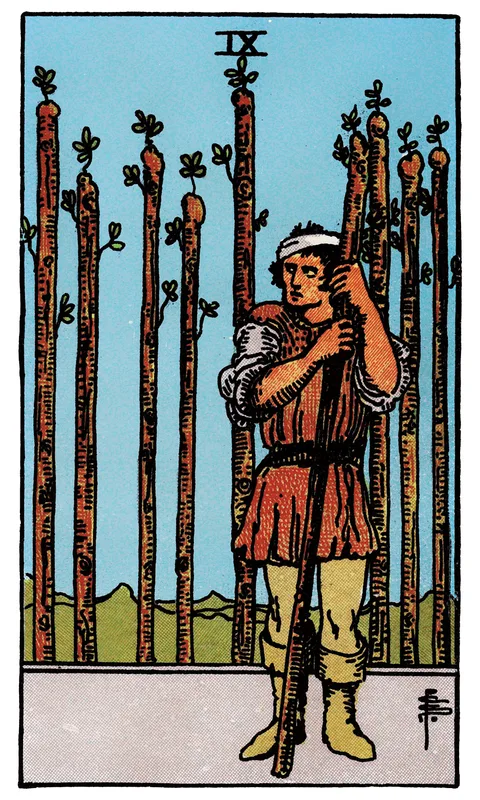 Nine of Wands, Minor Arcana card from the Rider-Waite-Smith tarot
