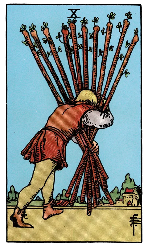 Ten of Wands, Minor Arcana card from the Rider-Waite-Smith tarot